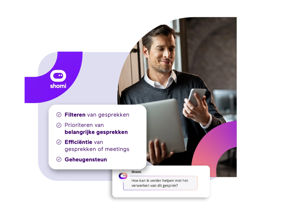 Dashboard met Shomi gespreksanalyse en opvolgacties